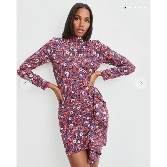 Veronica Beard Louella Long Sleeve Floral Mini Dress Berry Multi - Picture 1 of 4
